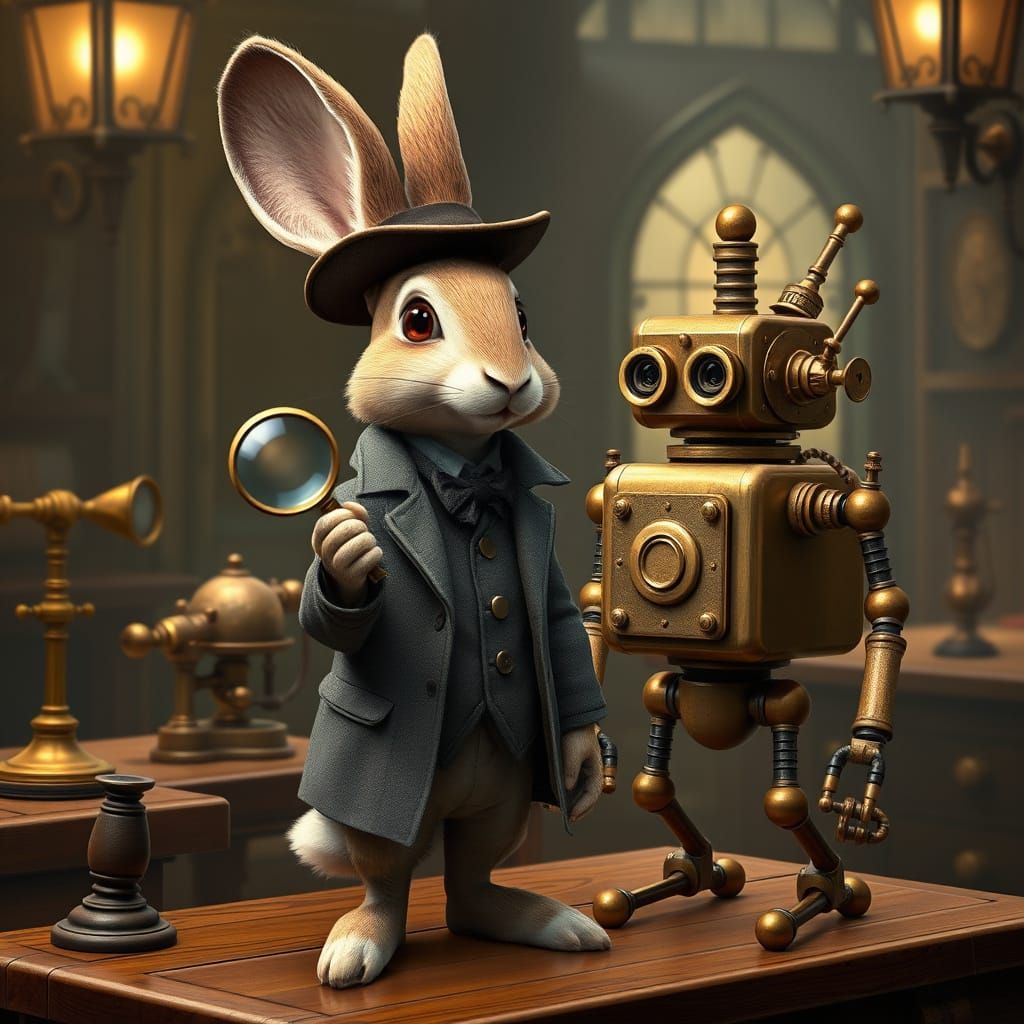 Steampunk Rabbit Detective in Claymation Style
