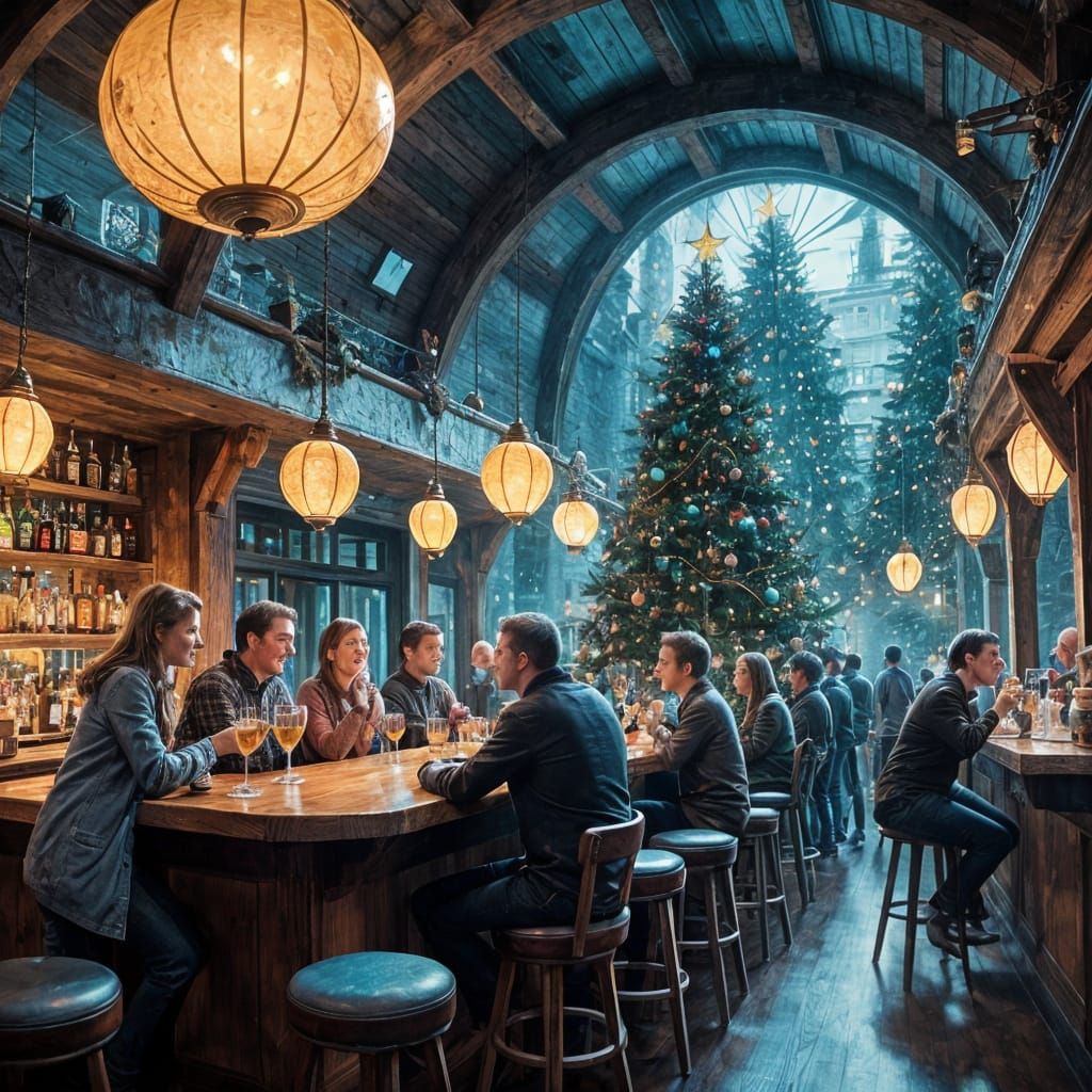Joyful Christmas Bar Scene