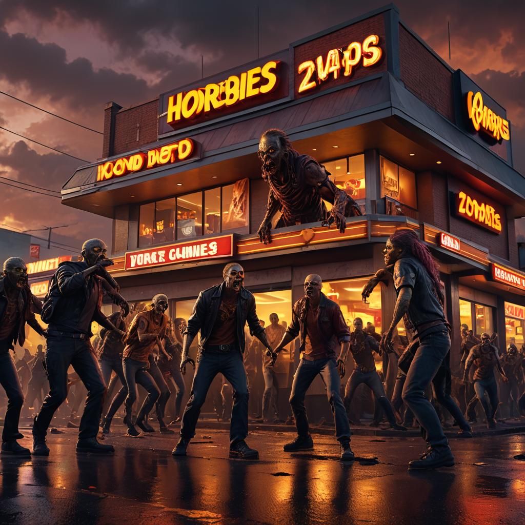Zombies Attack Fast Food Restaurant in Apocalyptic City