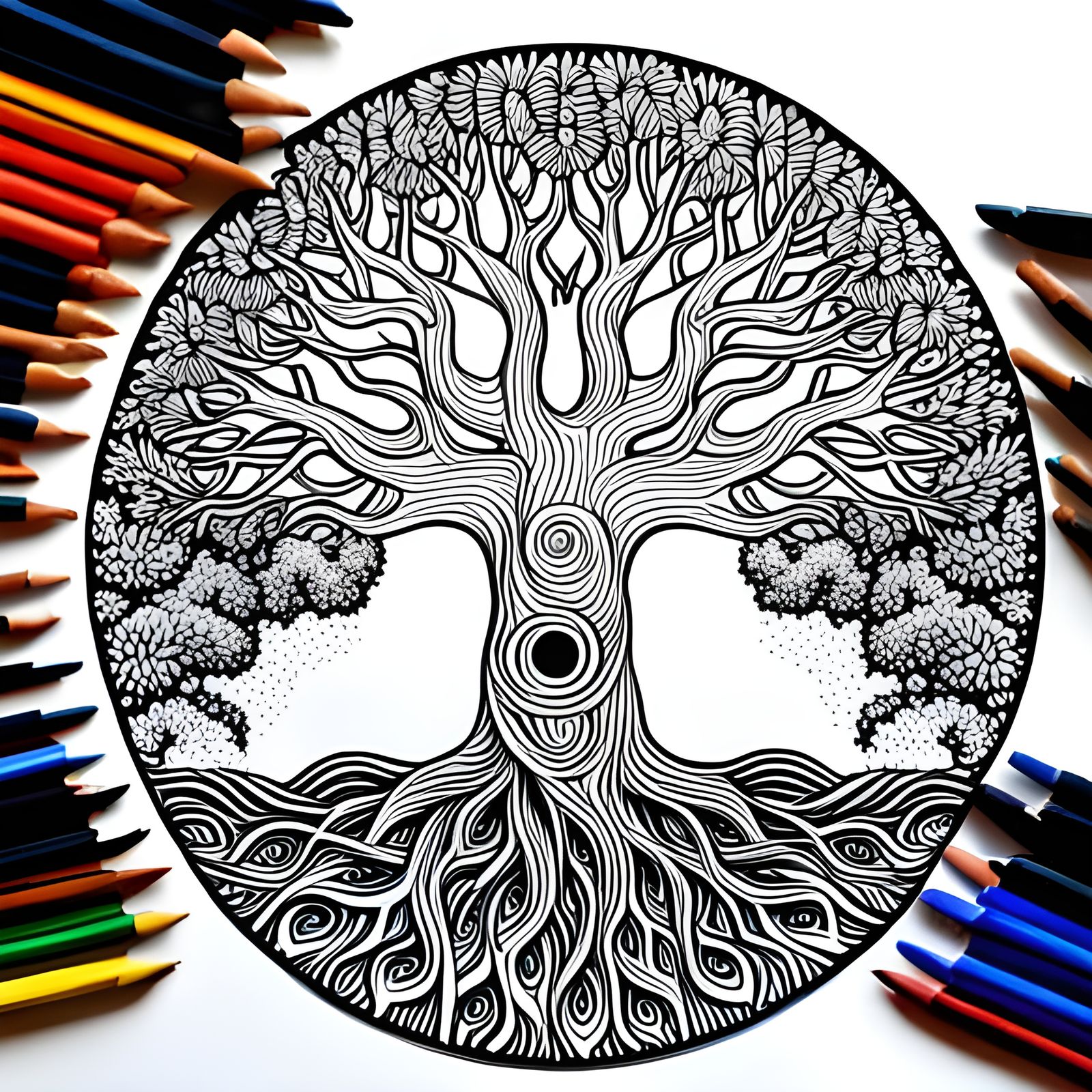 Detailed Coloring Page of Yggdrasil World Tree