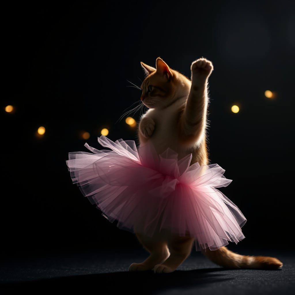 Ethereal Feline Ballerina in Whimsical Dance Pose