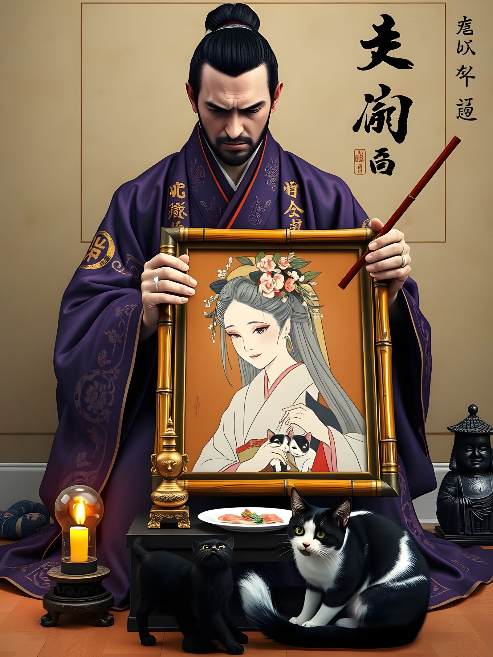 Steampunk Samurai Poet in Ink Scroll Style