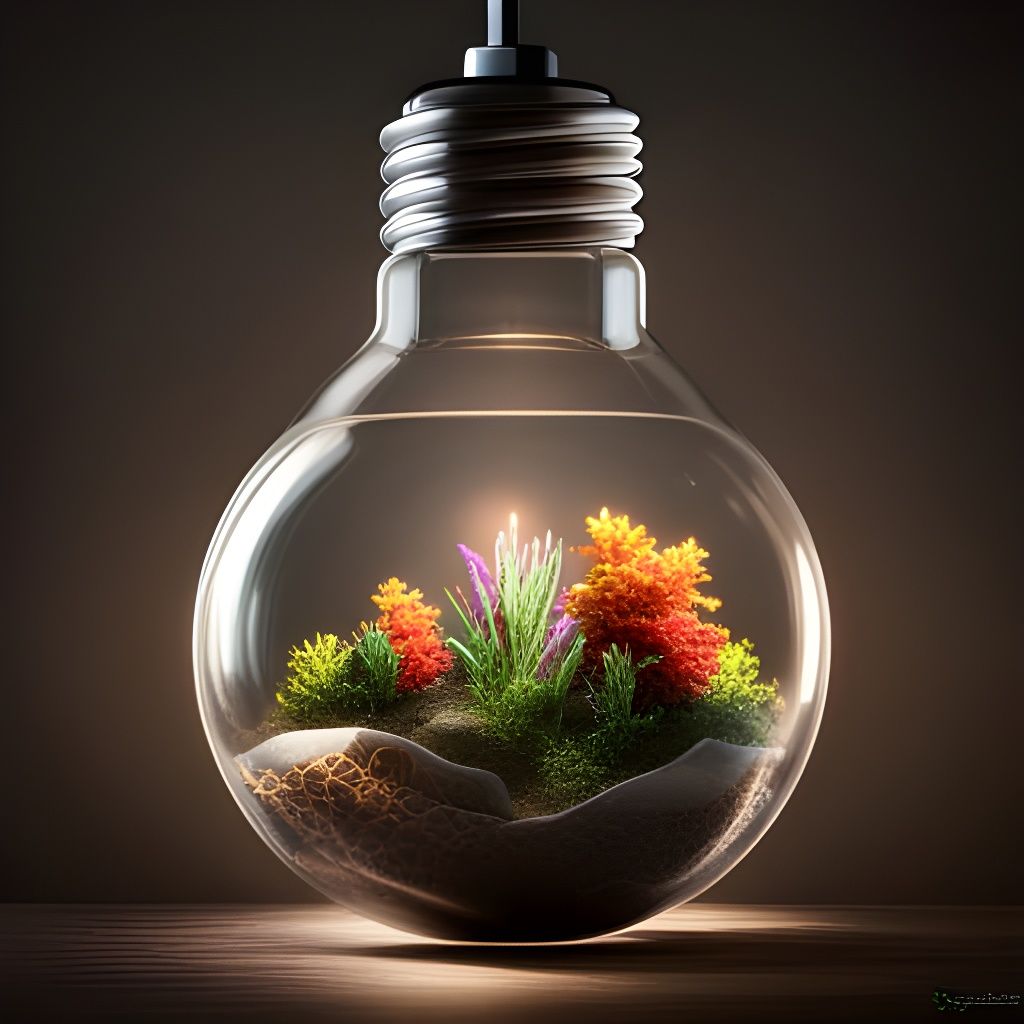 Terrarium Inside Cracked Lightbulb: Detailed Matte Painting