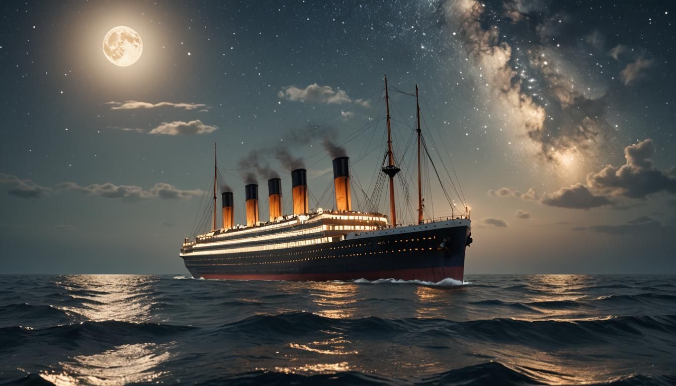 Titanic on a Stormy Sea in Hyperrealism