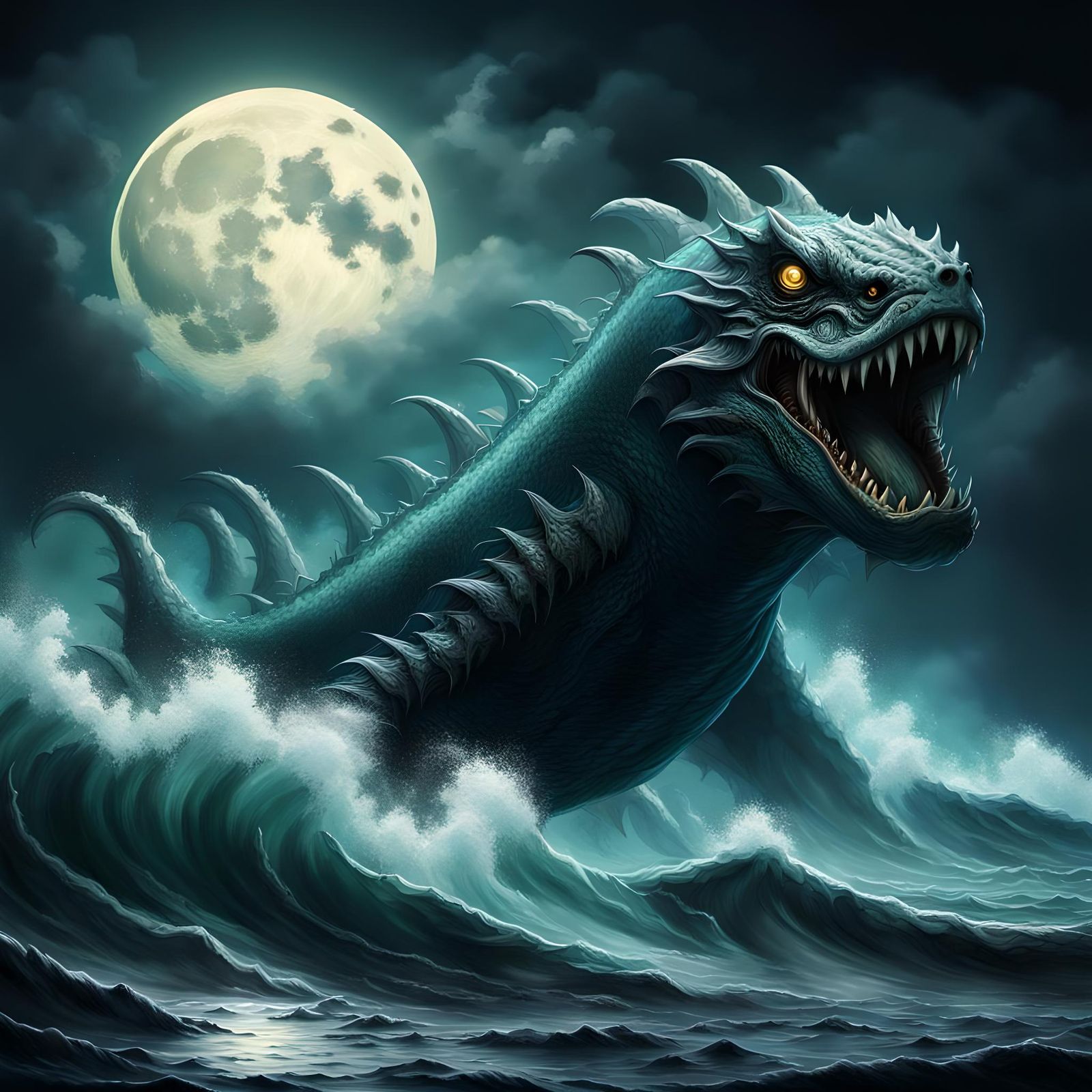 Creepy Sea Monster in Dark Art Style