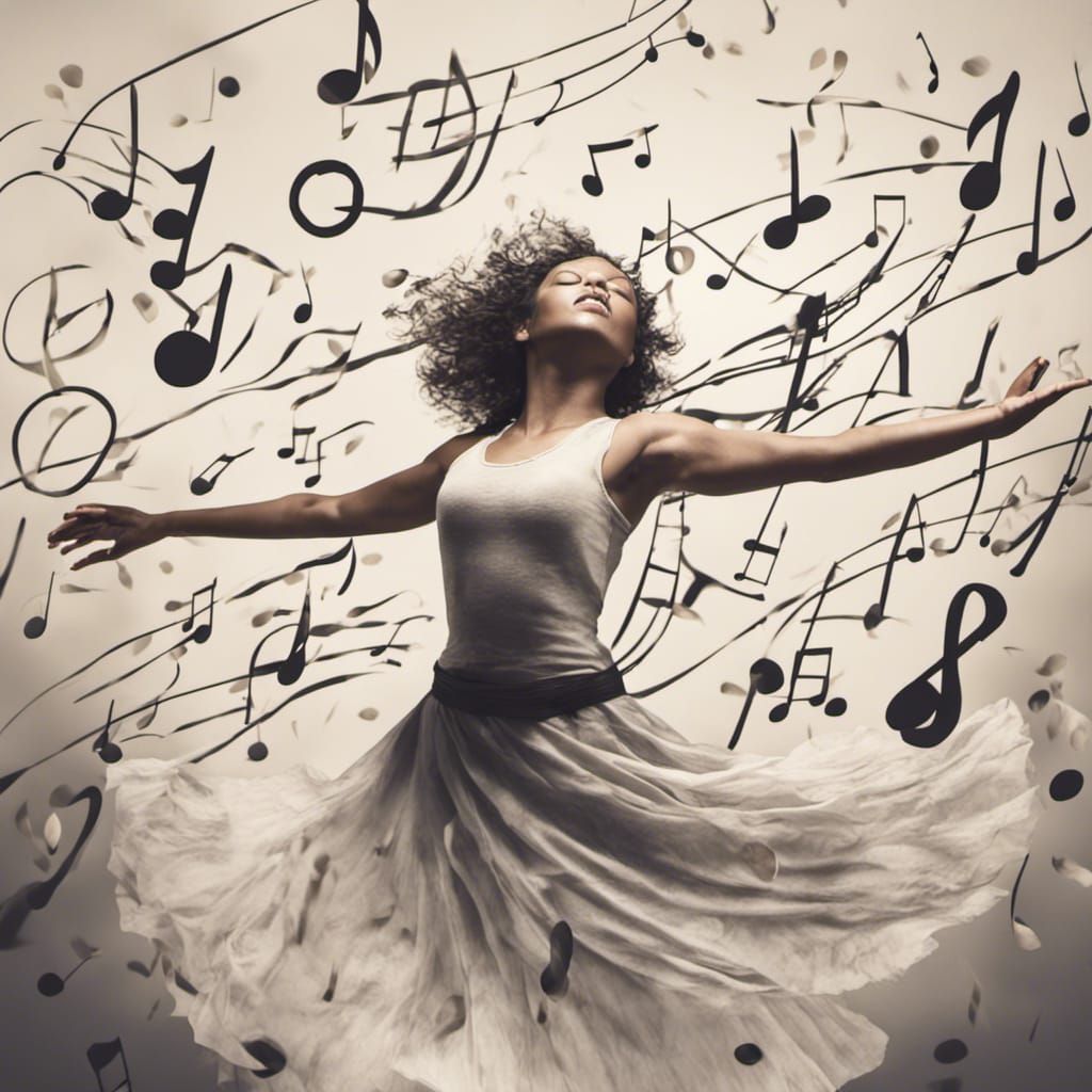 Woman Dancing Surrounded by Music