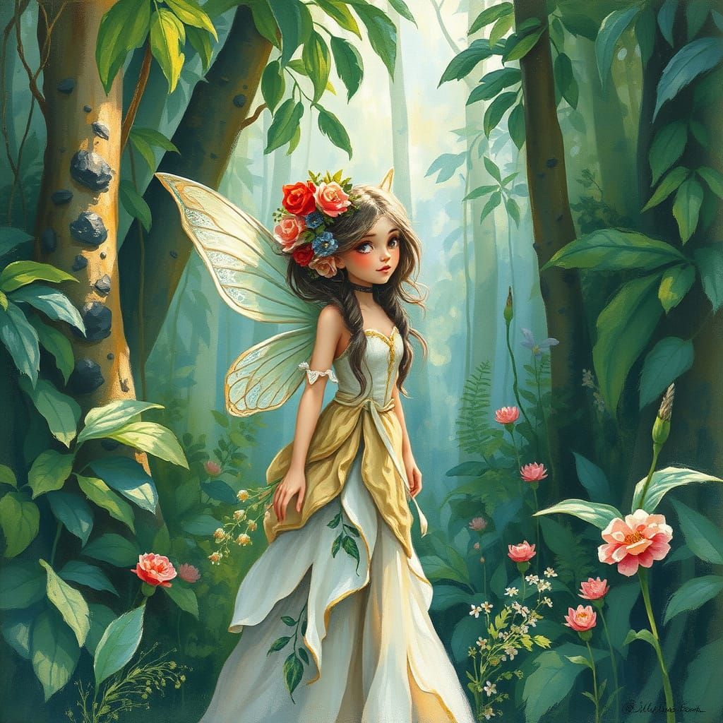 Enchanting Fairy in Lush Jungle, Impasto Style