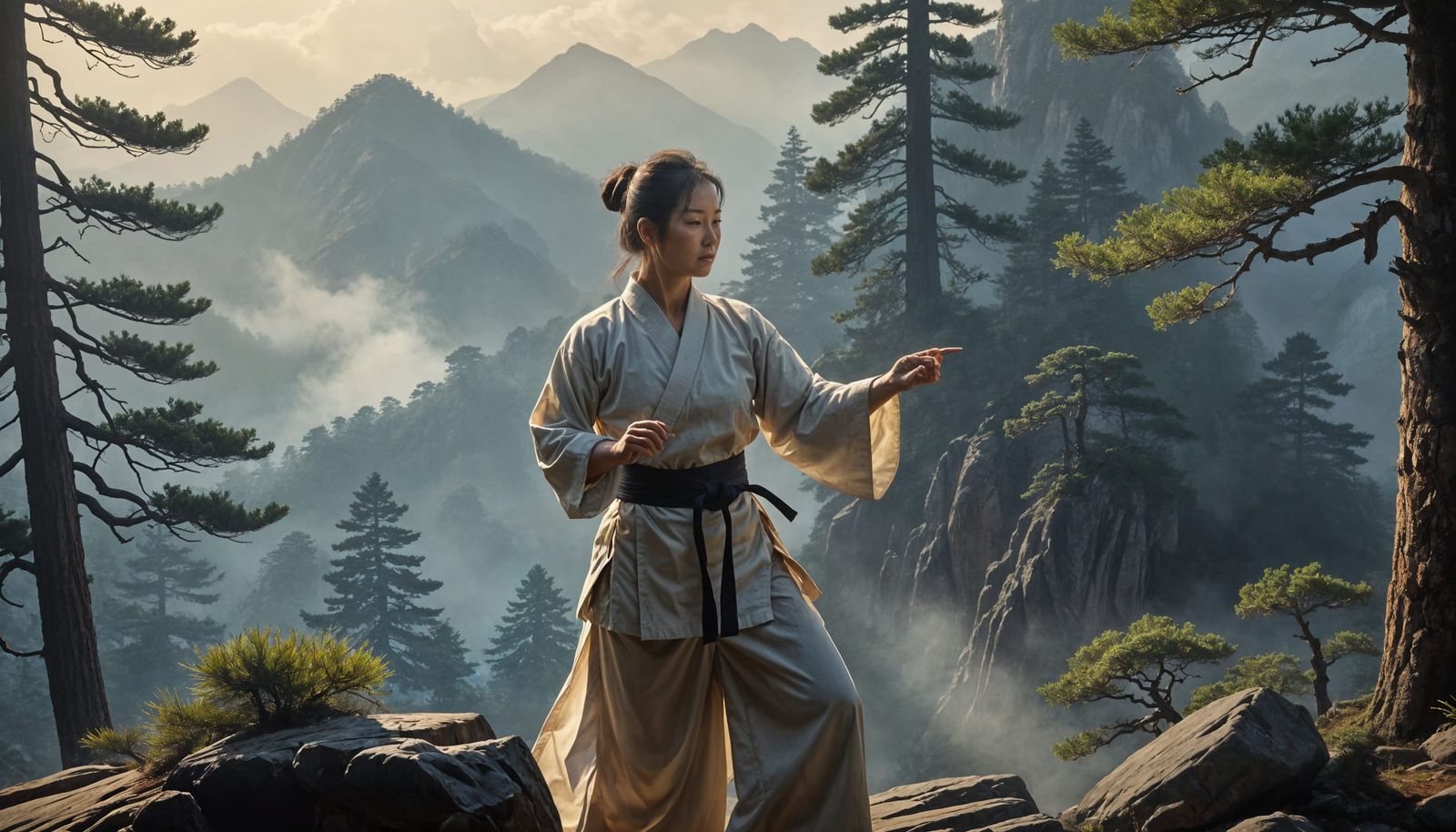 Female Karate Artist in Shan Shui Painting