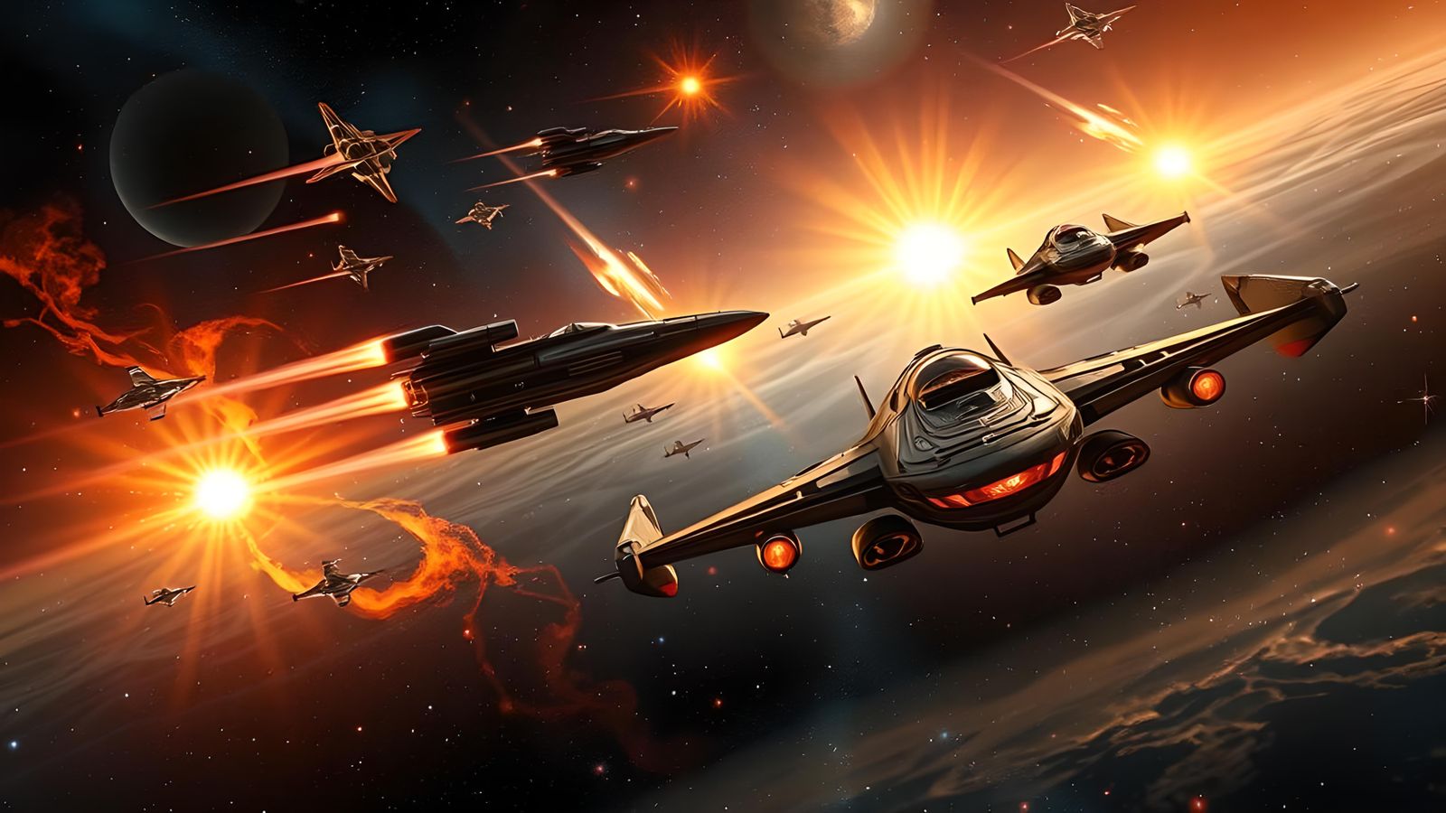 Cosmic Space Battle in Orion: Detailed Sci-Fi Art