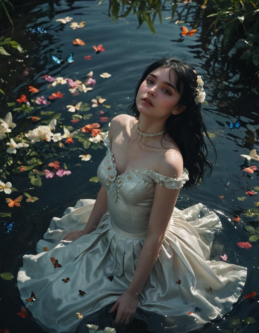 Eerie Drowned Girl Portrait in Dark Water