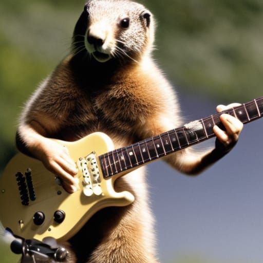 Marmot rocking out on a guitar