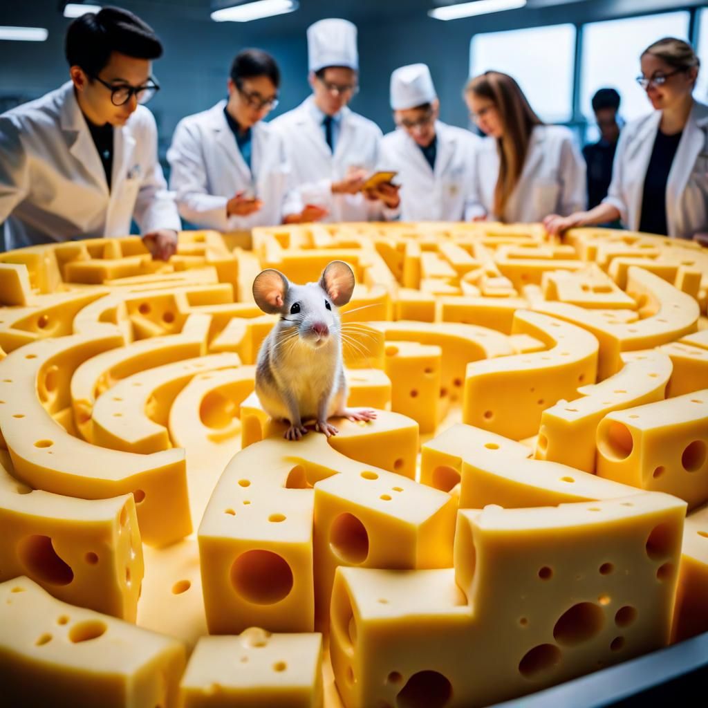 Science lab made of cheese,  people stuck in a cheese maze ,...