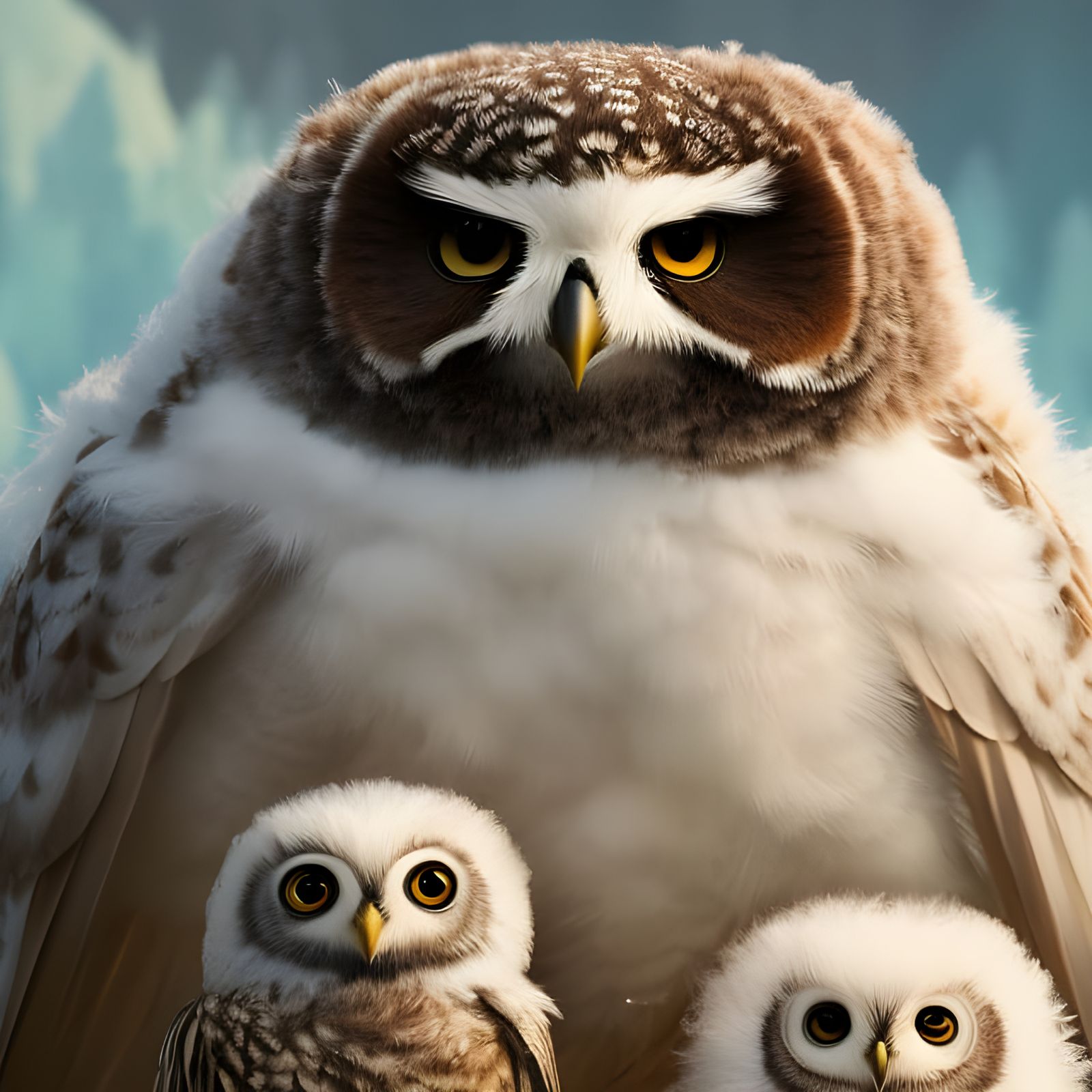 Adorable Owl Family Portrait in Detailed Digital Art