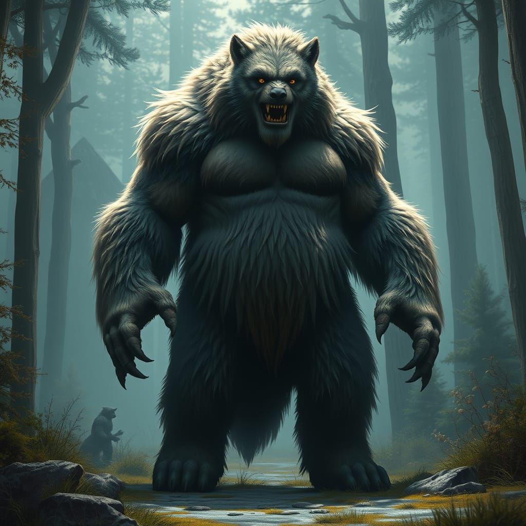Mighty Minotaur Wolf: Fierce Furry Barbarian in Forest Majes...