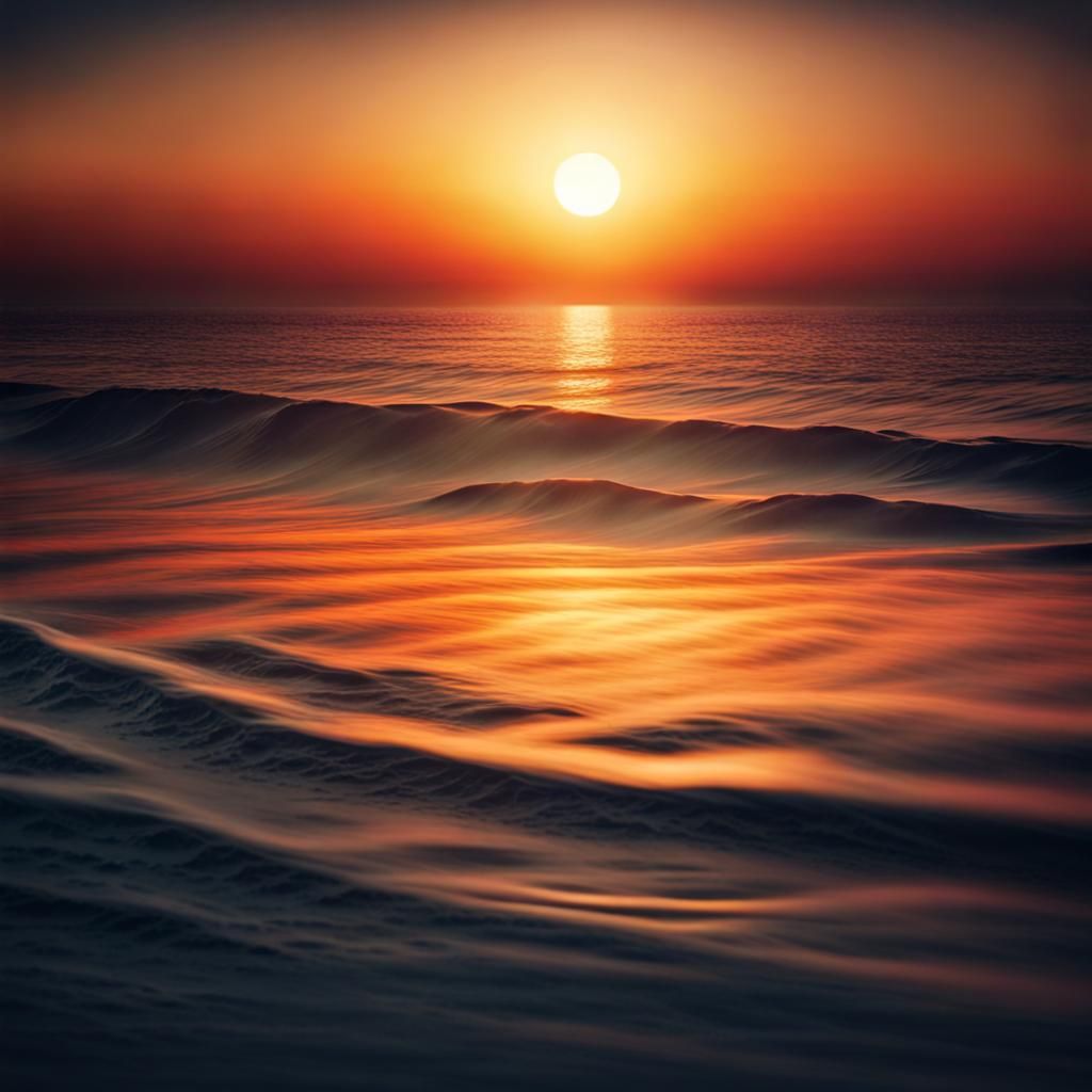 Vibrant Sunrise Over Calm Sea with Bokeh