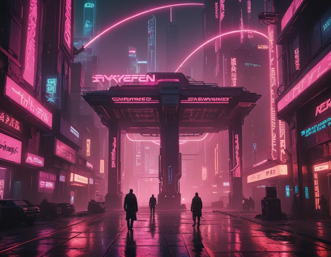 Mystical Neon Gateway in Cyberpunk 2099 Style
