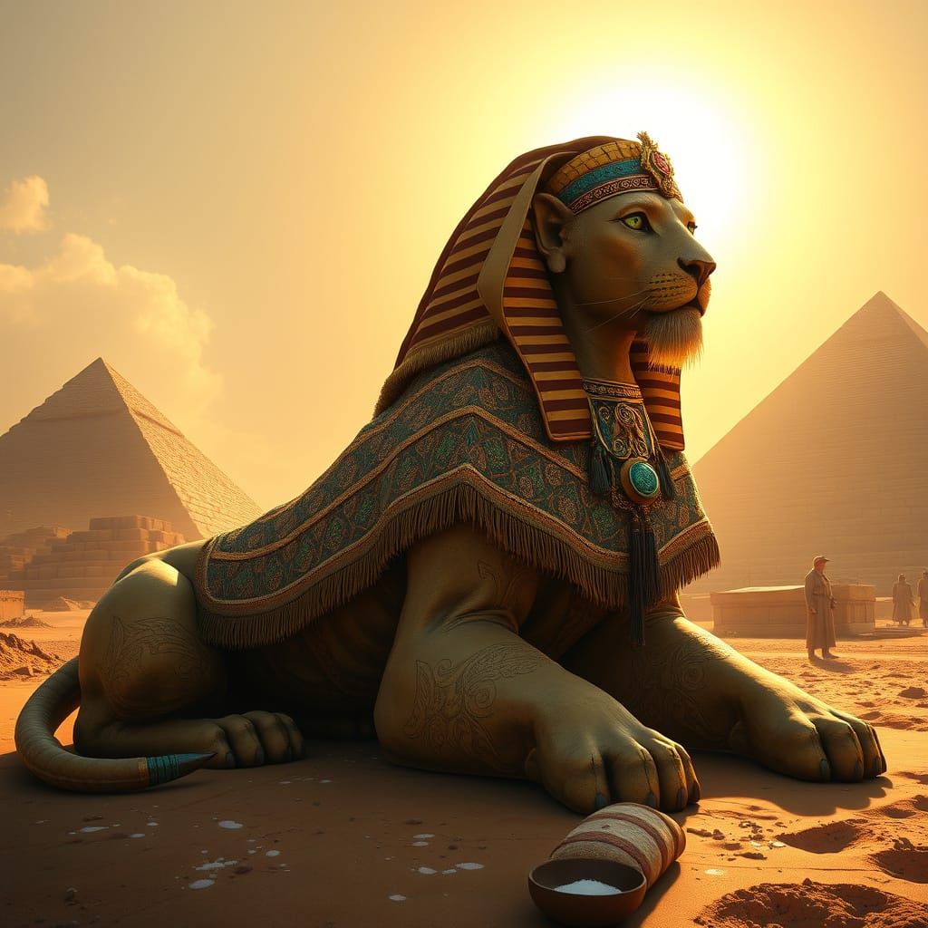 Regal Living Sphinx Amidst Ancient Pyramids in Ukrainian Fol...