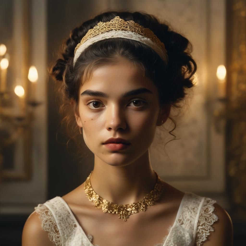 Baroque Portrait of Woman with Lace Headband