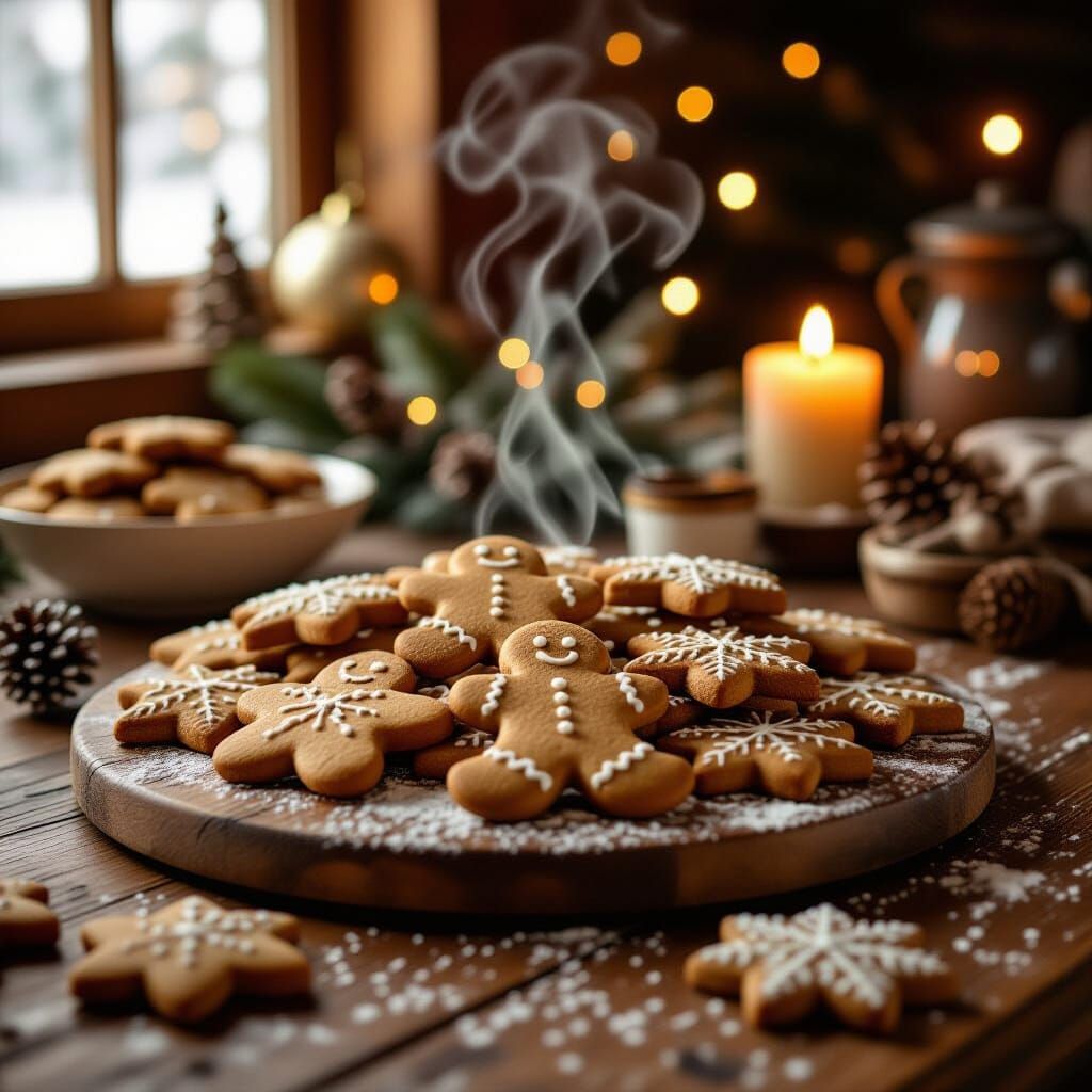 Freshly Baked Gingerbread Cookies on Rustic Table