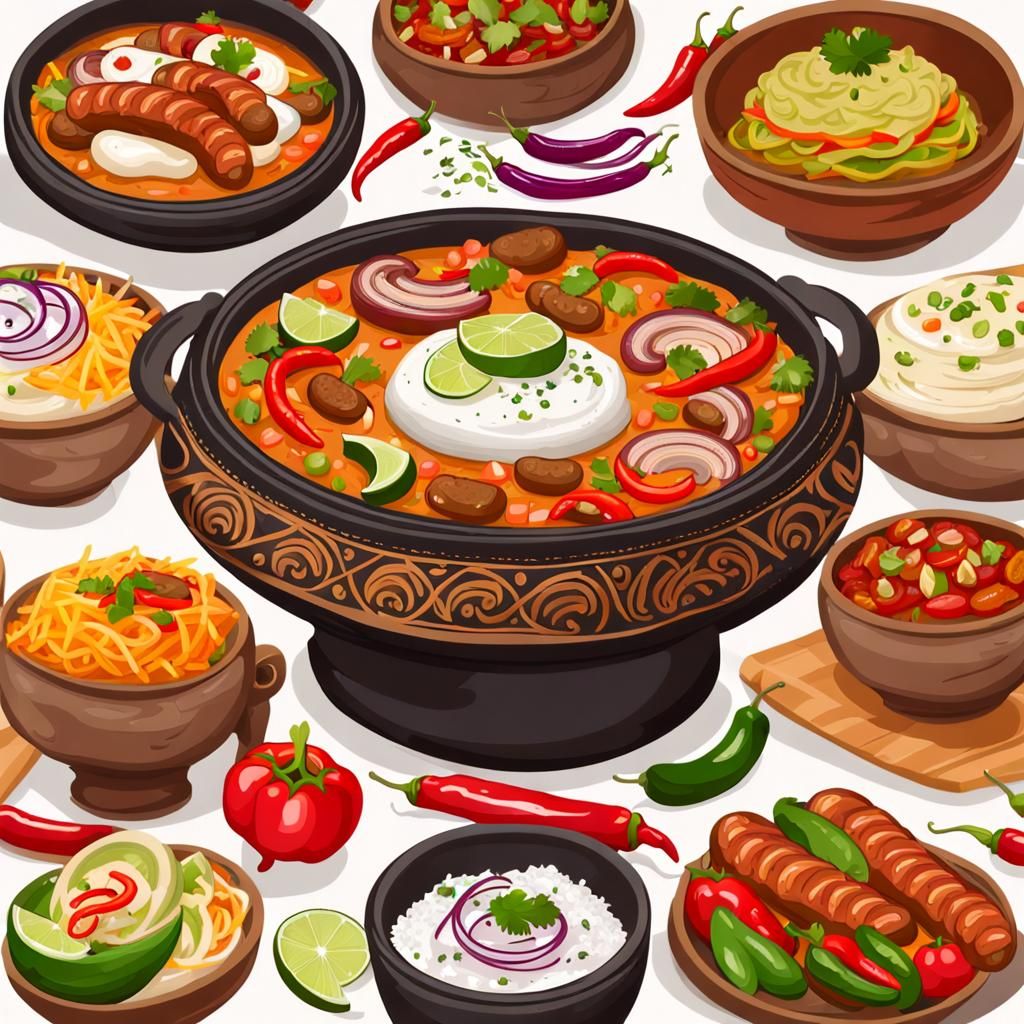 Famous Mexican cuisine of tacoos of different types with veg...