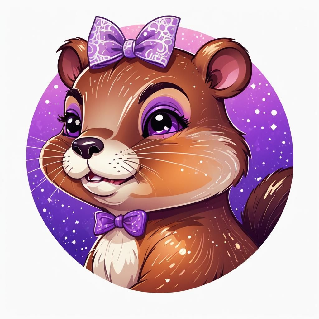 Confused Cartoon Beaver with Lace Bow