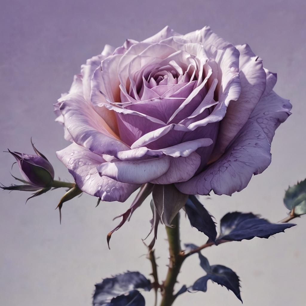 Luminescent Purple Rose with Fairy in Watercolor