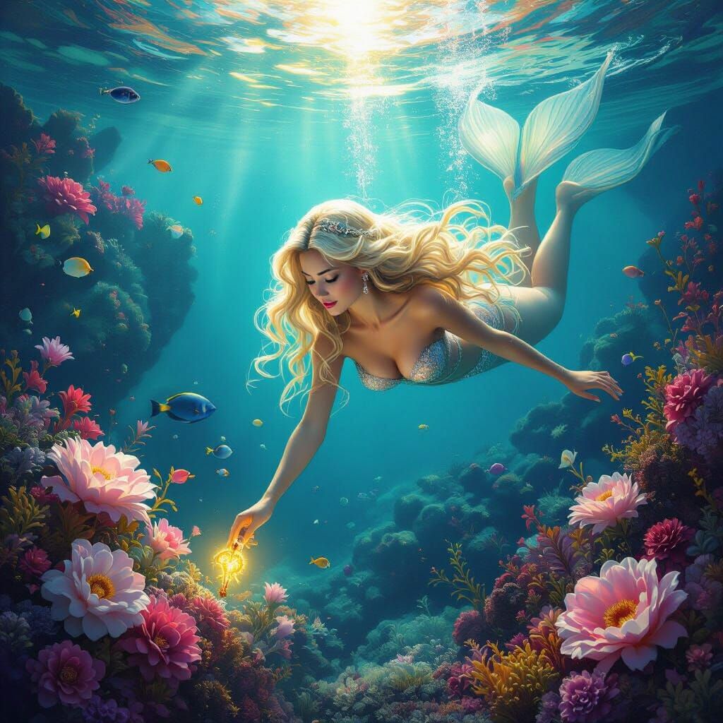 Shimmering Siren Explores Vibrant Coral Reef