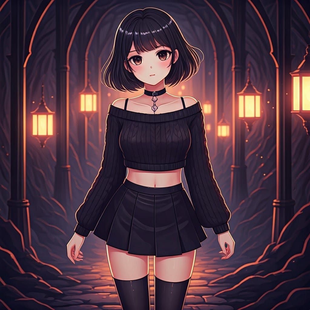 Gothic Anime Girl in Ethereal Underworld Scene