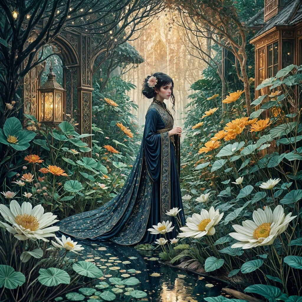 Glittering Midnight Garden with Magic Sparks