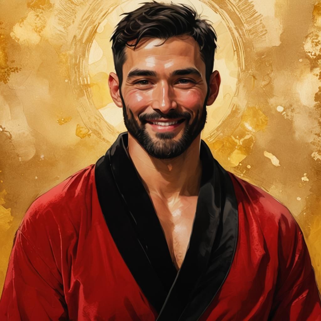 Joyous Man in Red Velvet Robe, Alcohol Ink Art