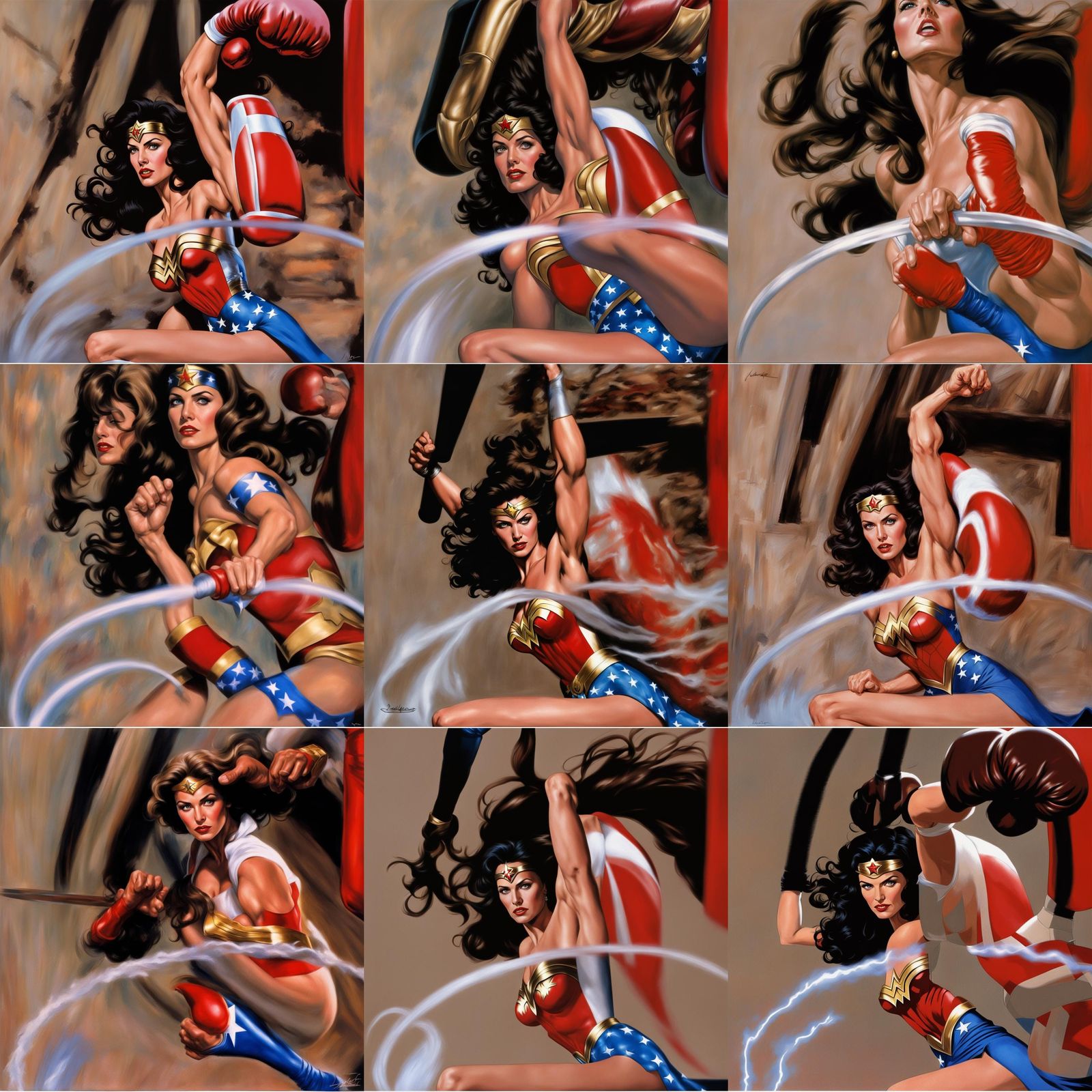 Wonder Woman Hit by Boxing Glove, Comic Art