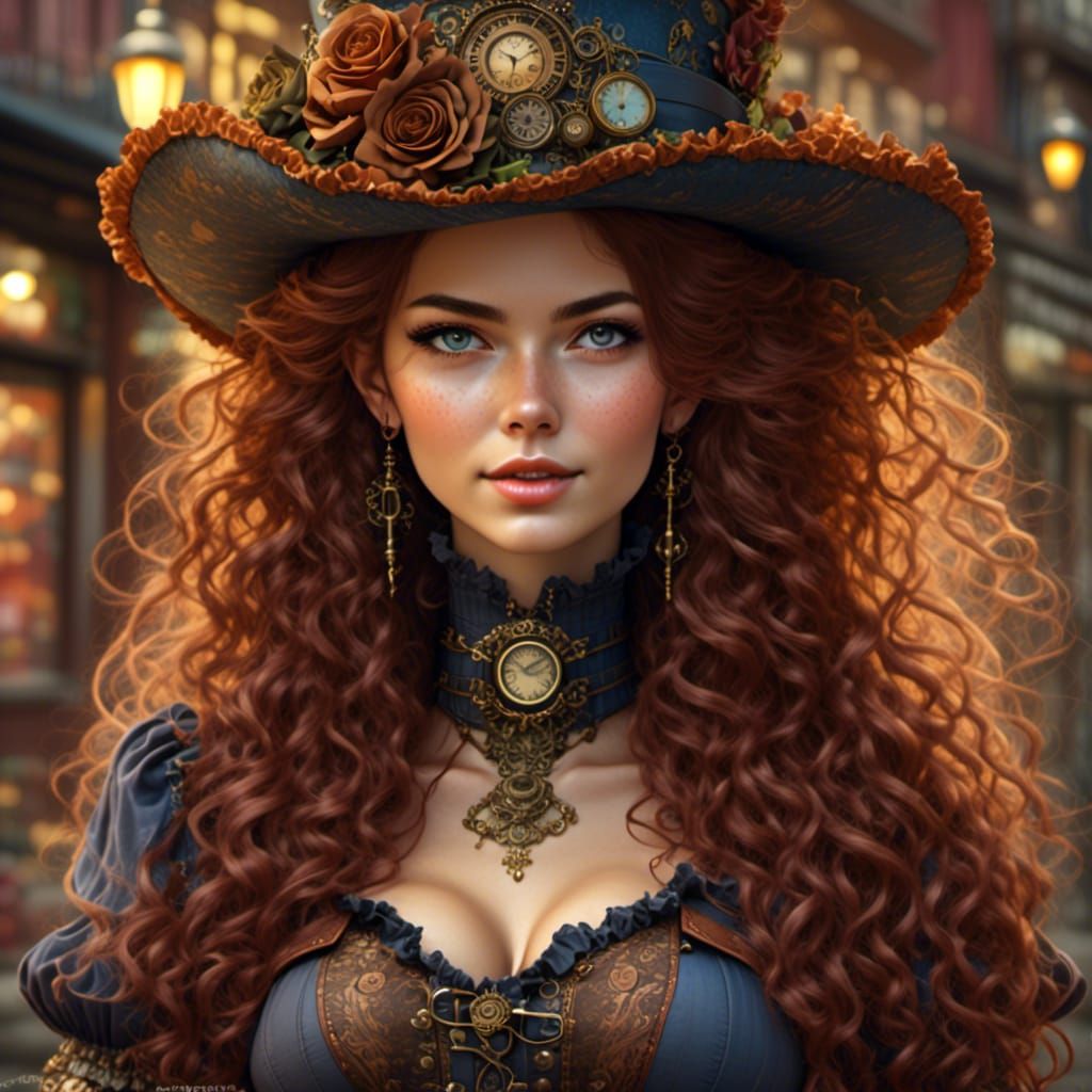 Steampunk Woman with Mesmerizing Eyes in Mixed Media Style