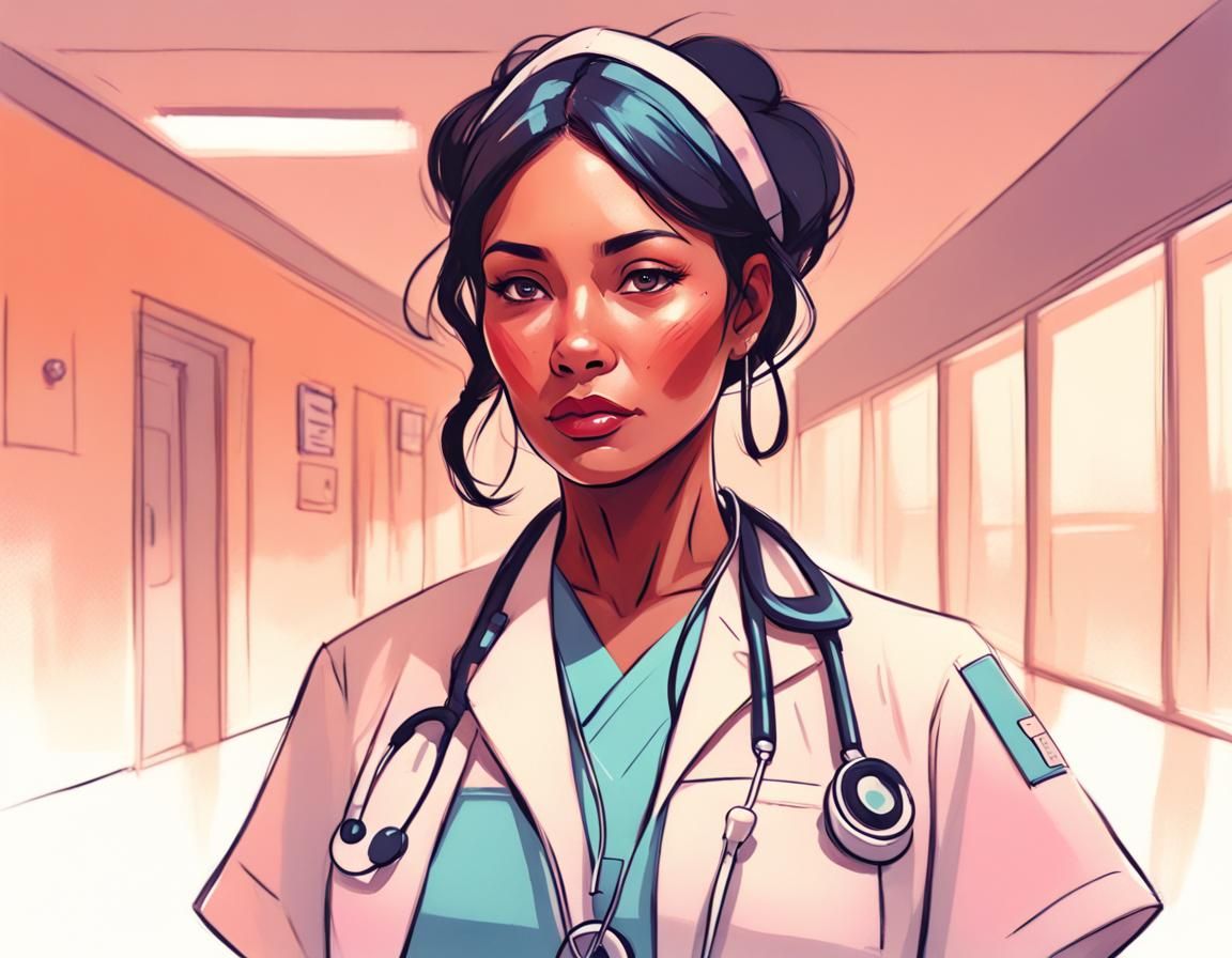 Indigenous Nurse Concept Art in Cartoon Style