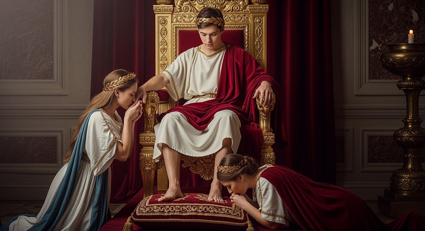 Barefoot Emperor on Gold Throne in Baroque Style