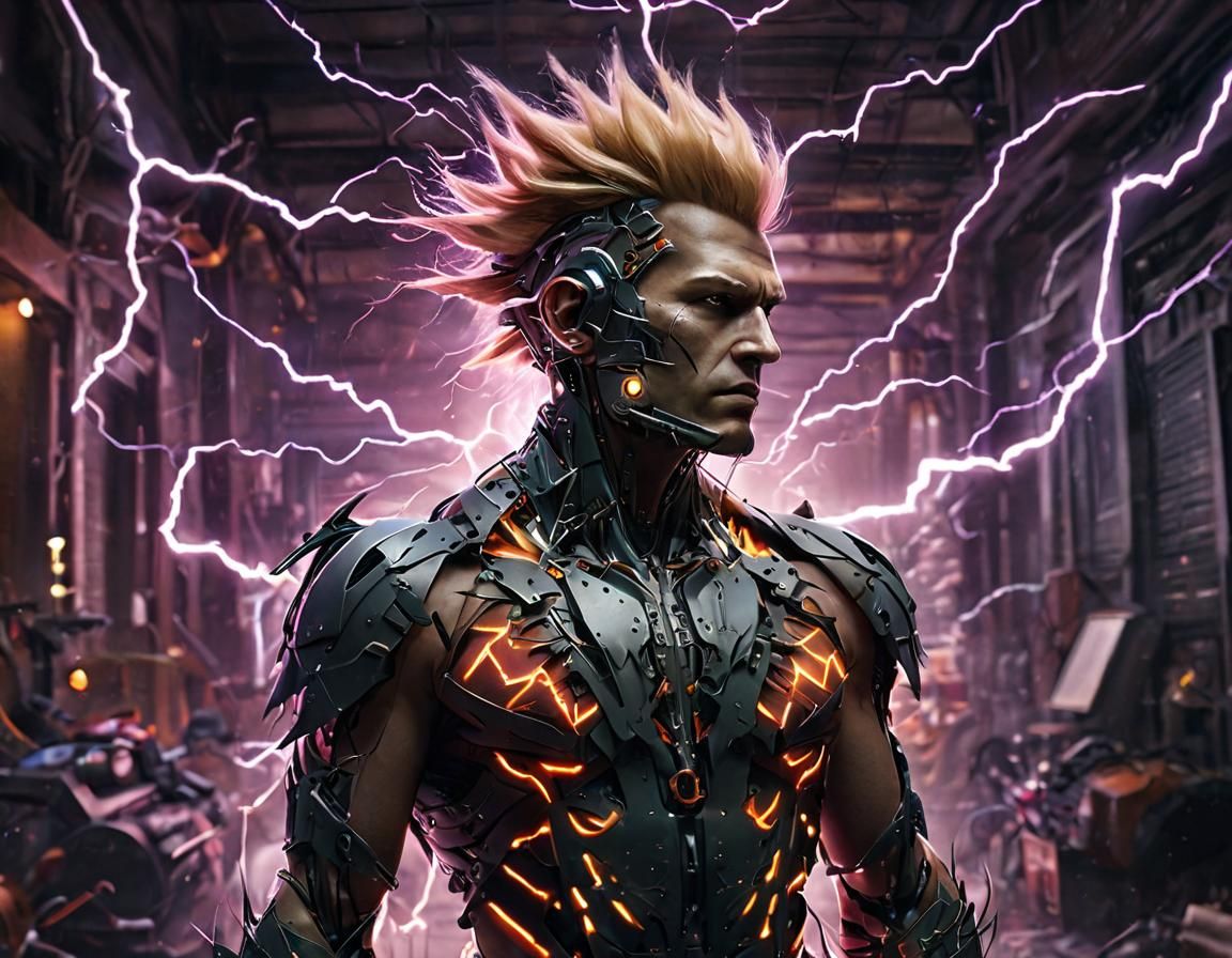 Maximalist Cyberpunk Frankenstein with Bioluminescent Organs