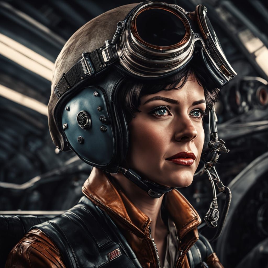 Amelia Earhart Crying in Sci-Fi Horror Setting