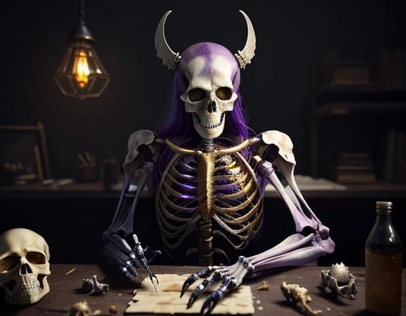 Furry Skeleton Bone Repair: Dark Fantasy Oil Painting