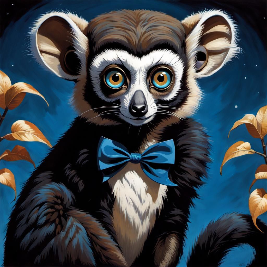 Haunting Lemur in Ukiyo-e Nihonga Style