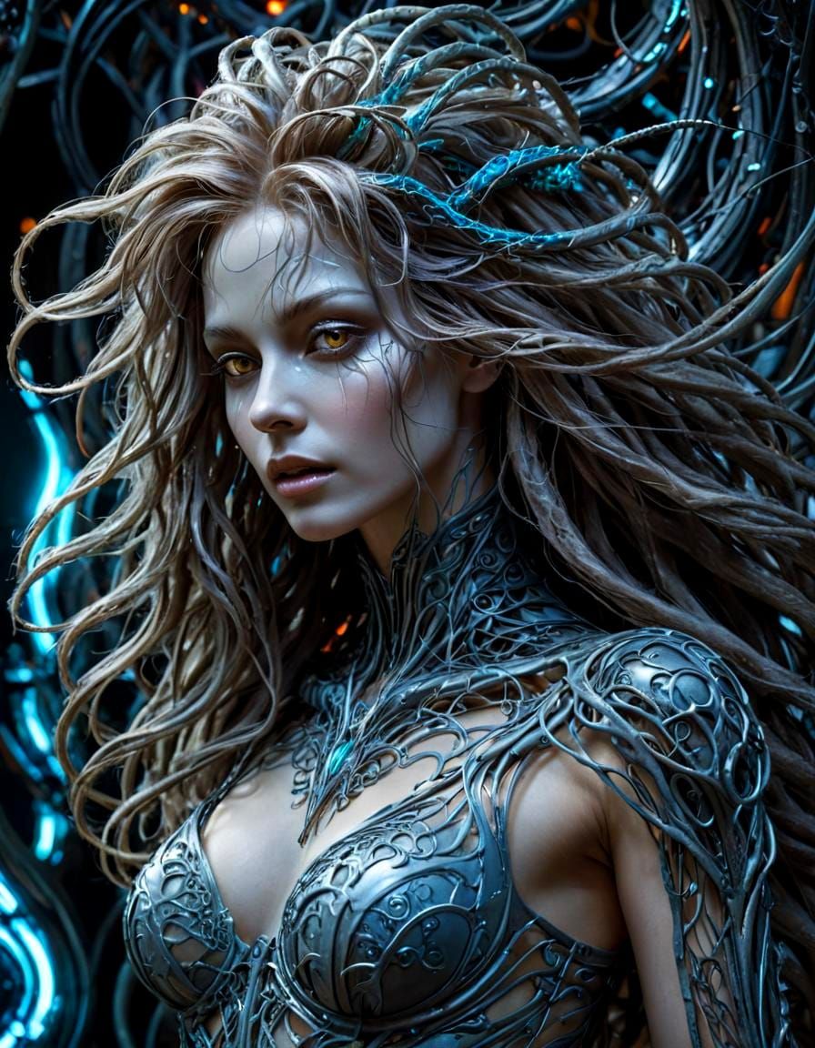 Surreal Biomechanical Creature in Dreamscape Close-Up