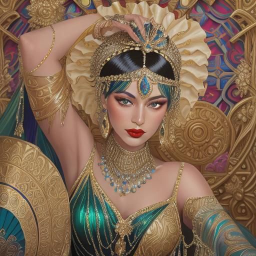 Art Deco Flapper in Beaded Gown with Metallic Sheen