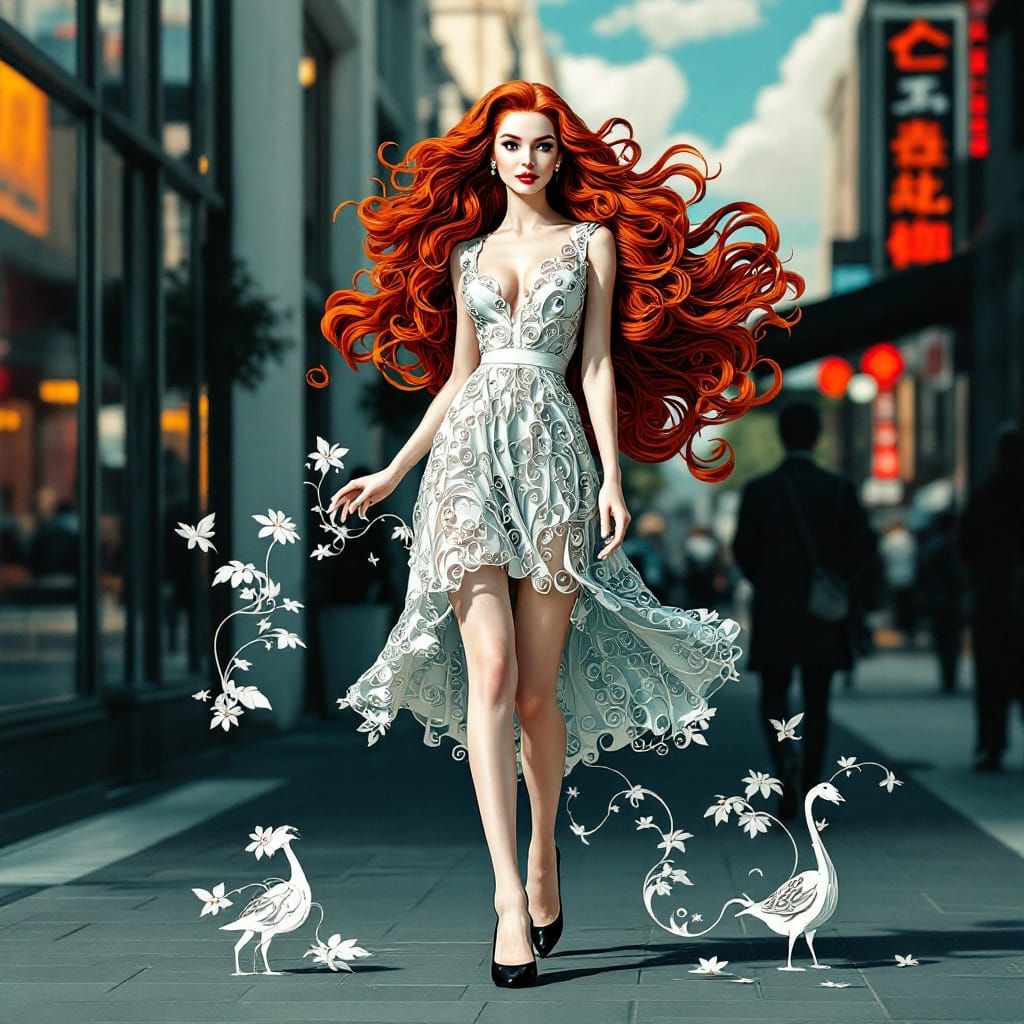 1950s Redhead in Dimensional Papercraft Style