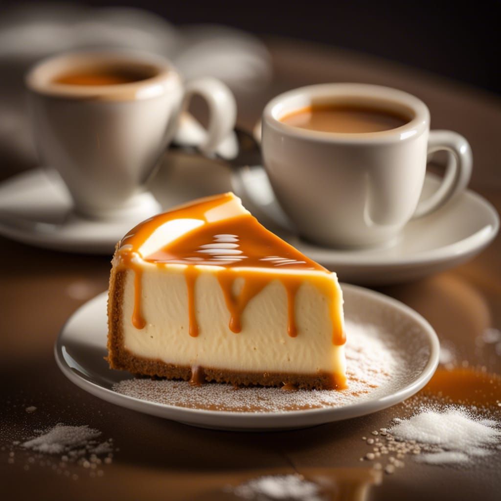 Salted Caramel Cheesecake with Latte: Professional Photo