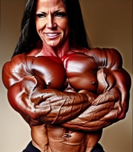Muscular Female Bodybuilder Flexing Ripped Arms