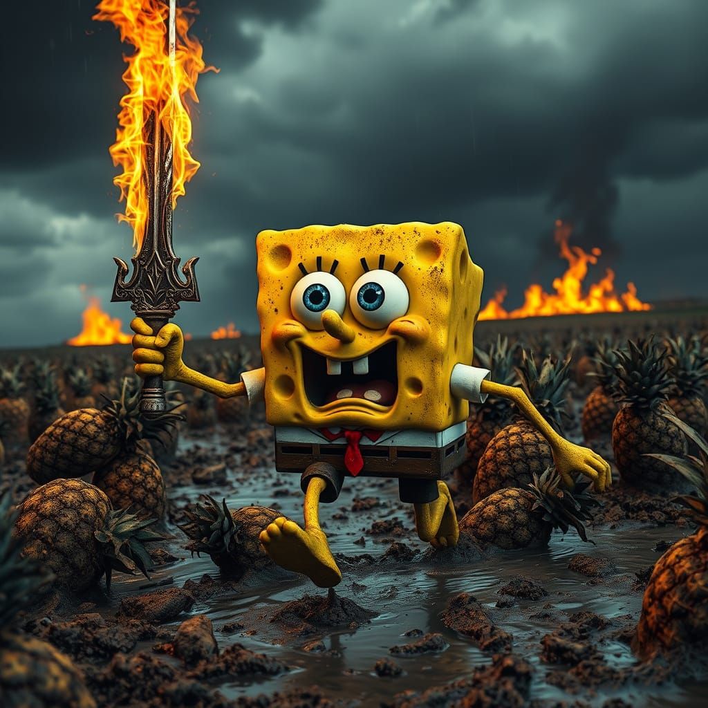 Hyperrealistic Gritty Spongebob in Agonized Desperation