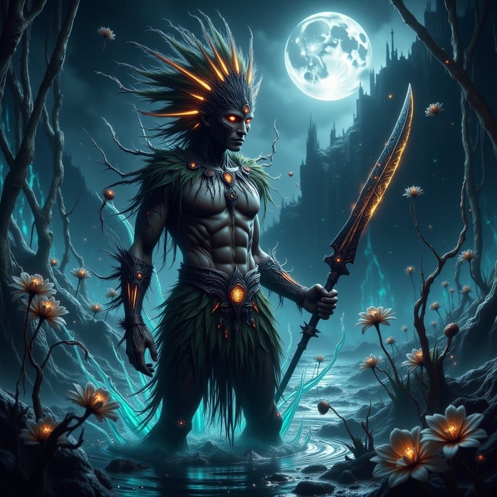 Ethereal Quetzalcóatl Figure Rises from Ocean Waves in Dark ...