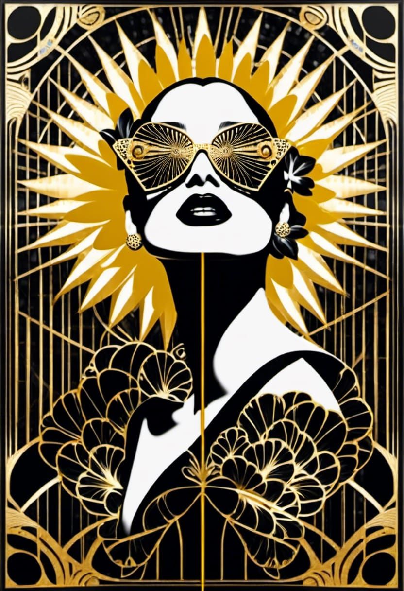 Art Deco Singer with Floral Tattoo in Digital Illustration