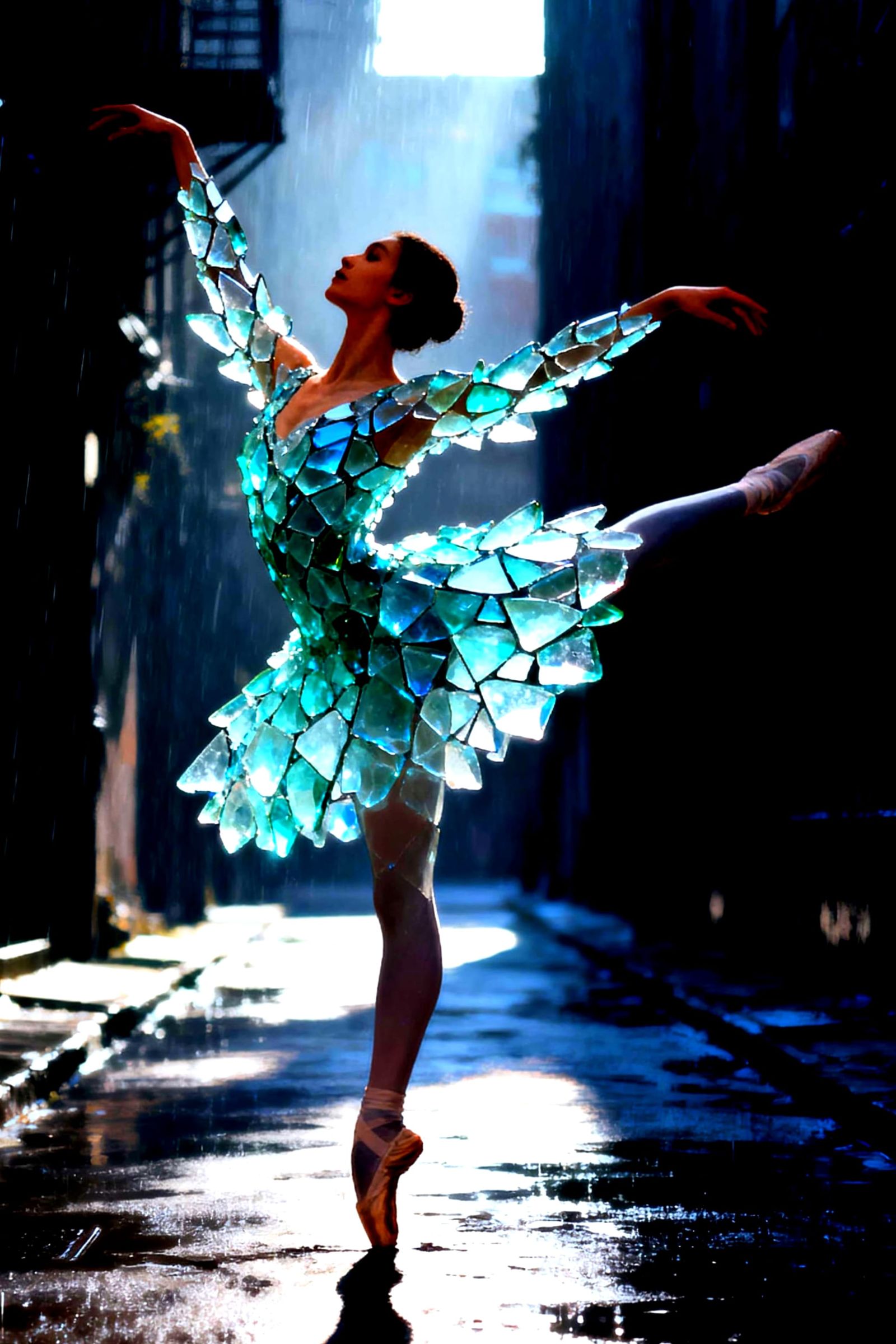 Surreal Ballet Dancer in Ethereal Alleyway