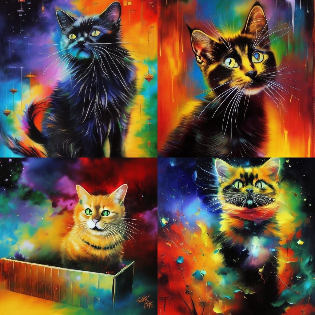 Black Cat in Cardboard Box Ink Painting