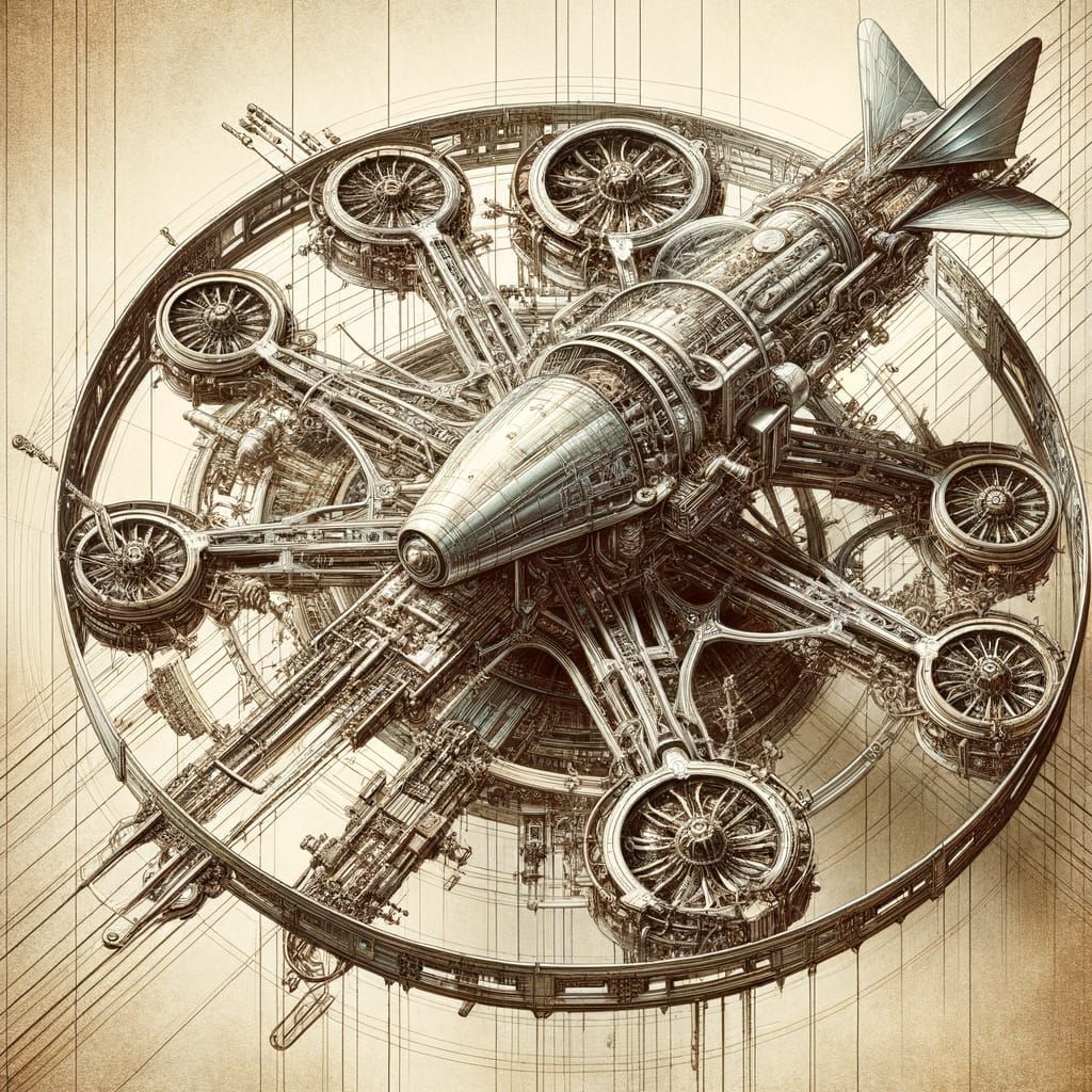 Futurist Airship: Exploded Copperplate Diagram