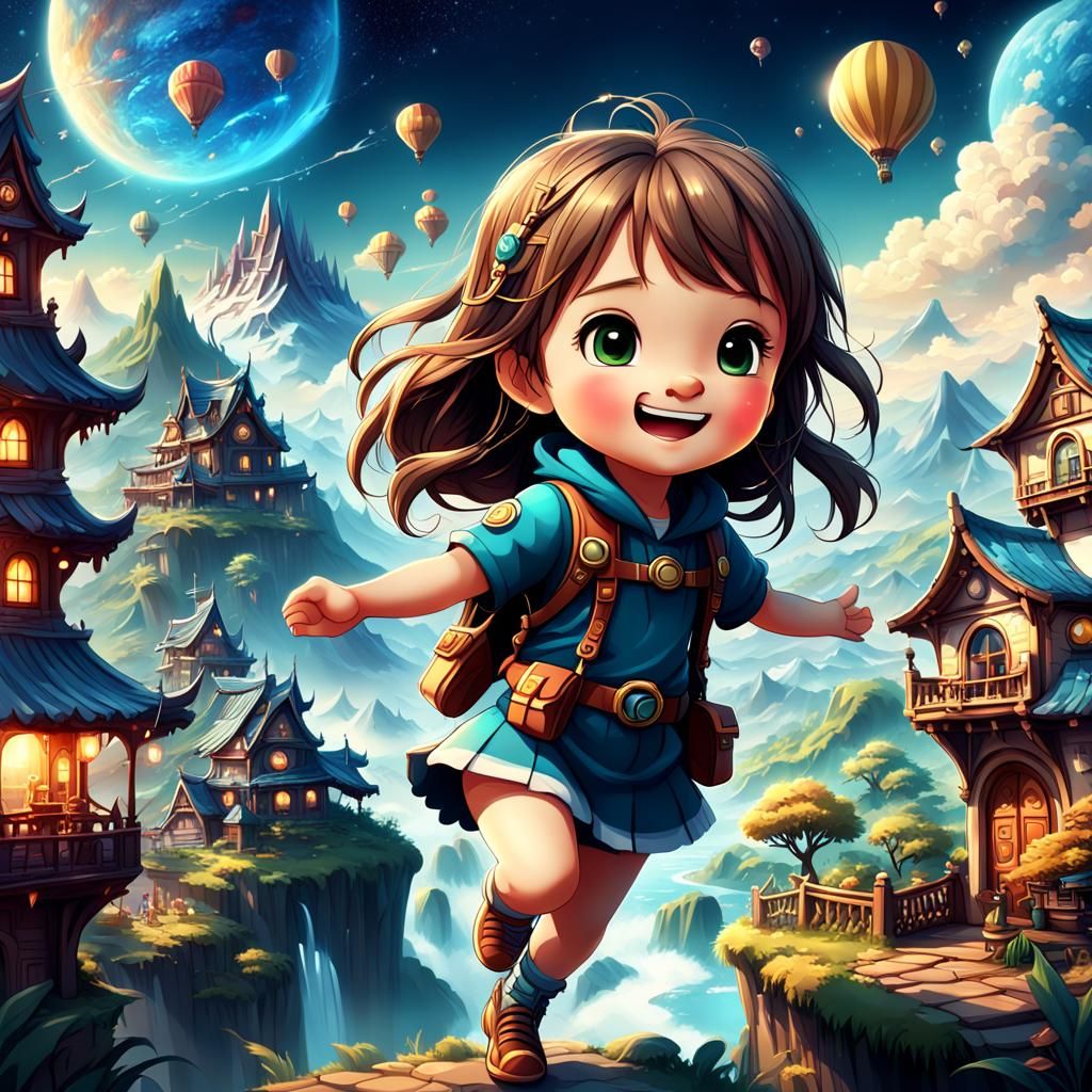 Detailed Chibi Character with Dramatic Digital Background
